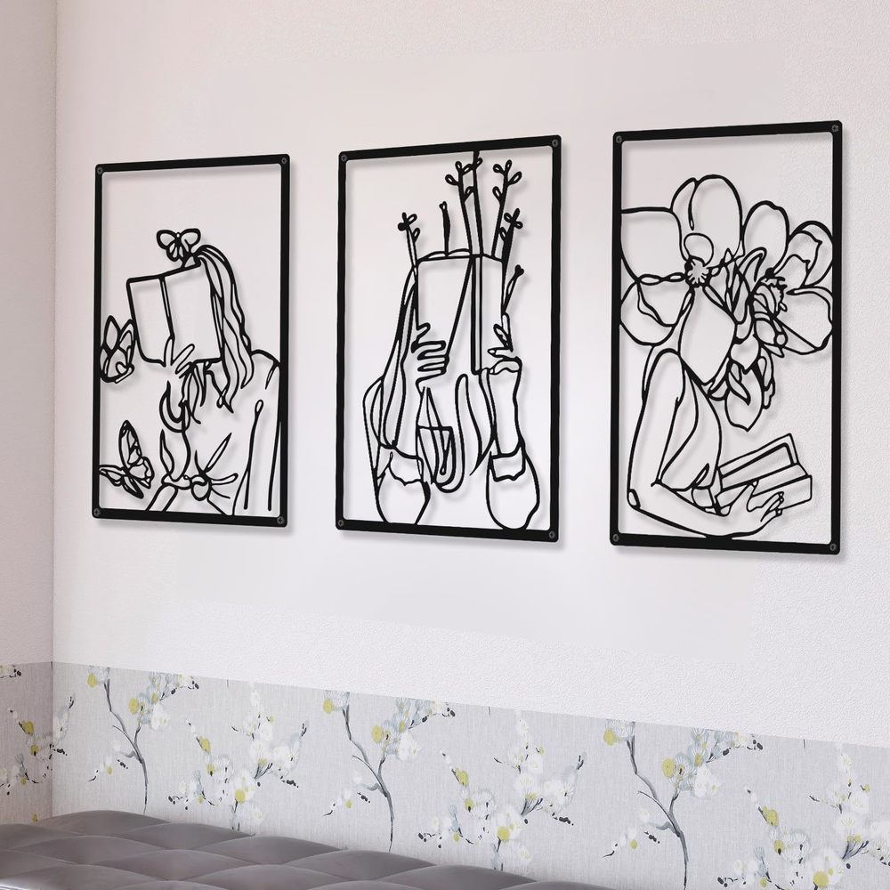 3 Pieces Metal Minimalist Abstract Woman Wall Art Line Drawing Wall Art Decor😊